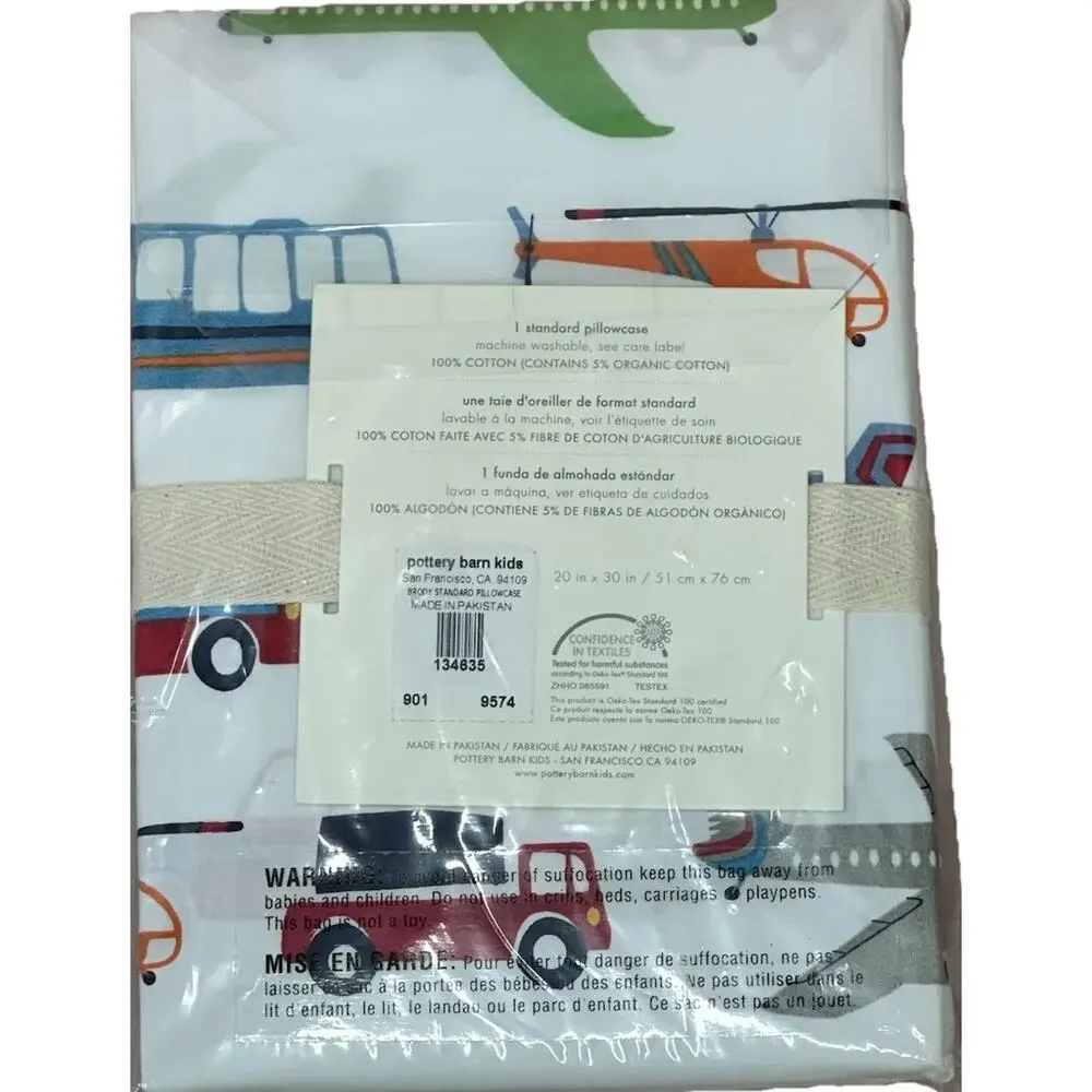 Pottery Barn Kids Brody Standard Pillow Case Transportation Vehicles Cotton